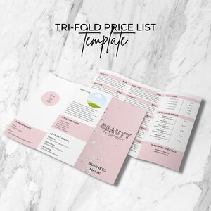 Editable Price List Template, Tri-Fold Pricing List Design, Printable Trifold Menu, Spa Salon Price Guide, Pink Instant Download, PL-009T