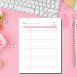 Sign-in Sheet Template, Salon Sign-in Sheet, Printable, Editable