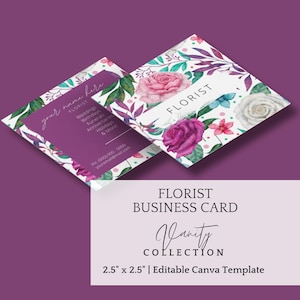 Floristen-Visitenkarten-Design, Floristen-Vorlage, Blumenladen-Karte, quadratische Canva-Visitenkarte, Visitenkarte, feminines Kartendesign