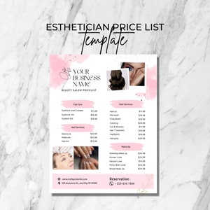 Editable Esthetician Price List Menu Template, Day Spa Price List Menu, Esthetic Service Menu, Salon Service Menu,Digital Download,Printable