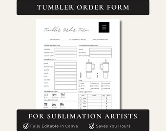 Editierbares Tumbler Order Form: Canva Template für Sublimationskünstler