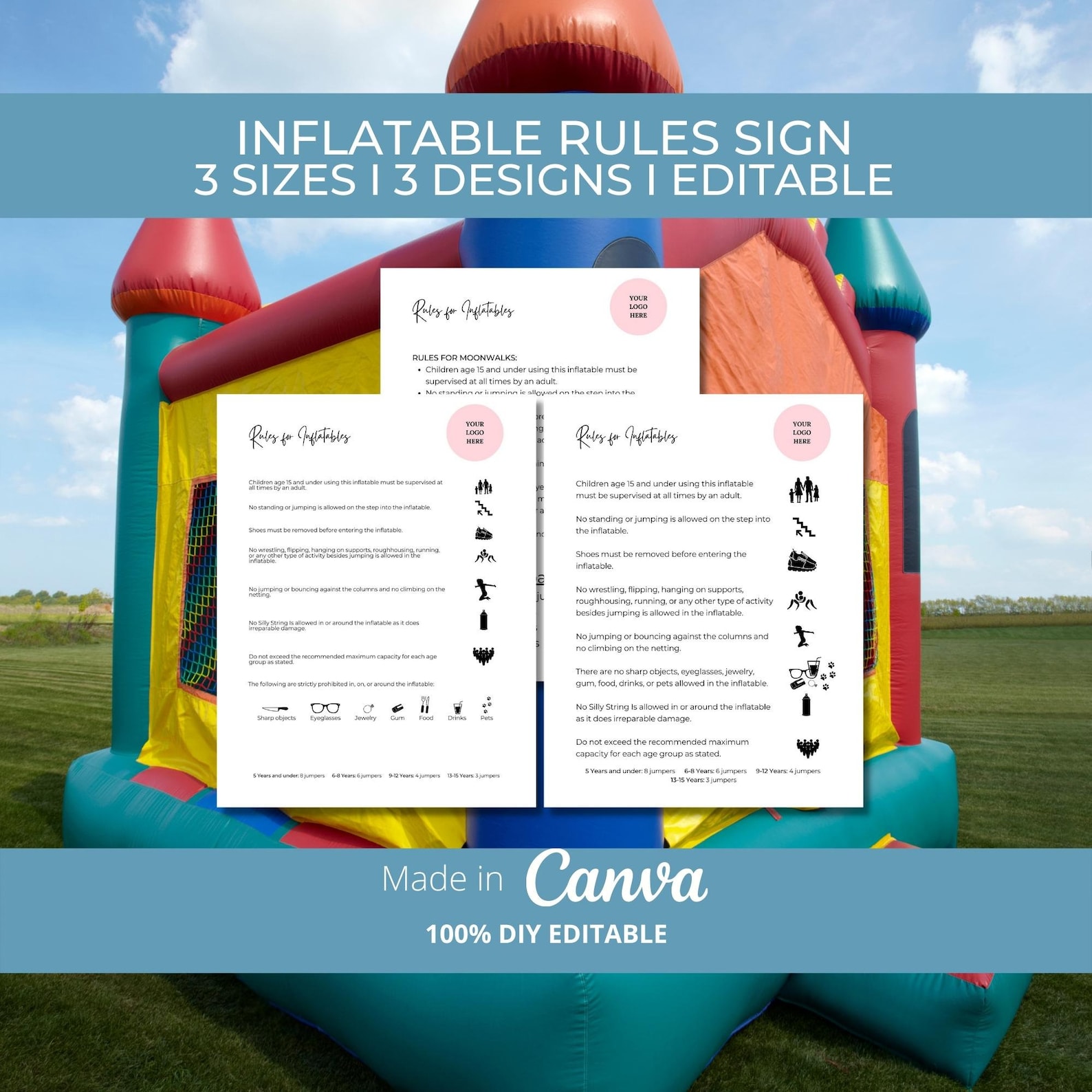 Inflatable Rules Sign Templates 3 DIY Editable Designs Canva Etsy