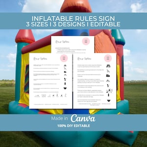 Inflatable Rules Sign Templates, 3 DIY Editable Designs, Canva Template, Pink Accent, Printable Inflatable Rules Sign, Digital Download