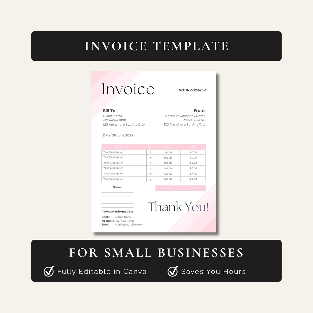 Editable Small Business Invoice Form Canva Template - Etsy