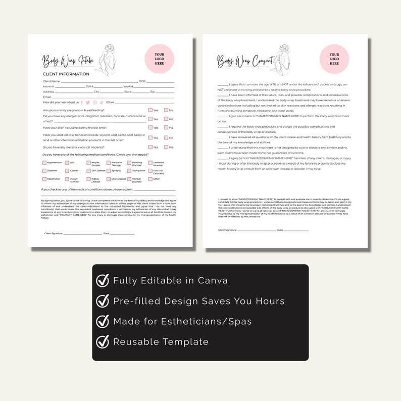 Buy Editable Esthetician Body Wrap Intake and Consent Form, Spa Salon ...