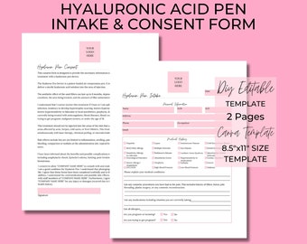 Hyaluronic Acid Pen Intake and Consent Forms, DIY Editable, Printable, 2 Page Canva Template, Esthetician, Needle Free Filler, Lip Plump