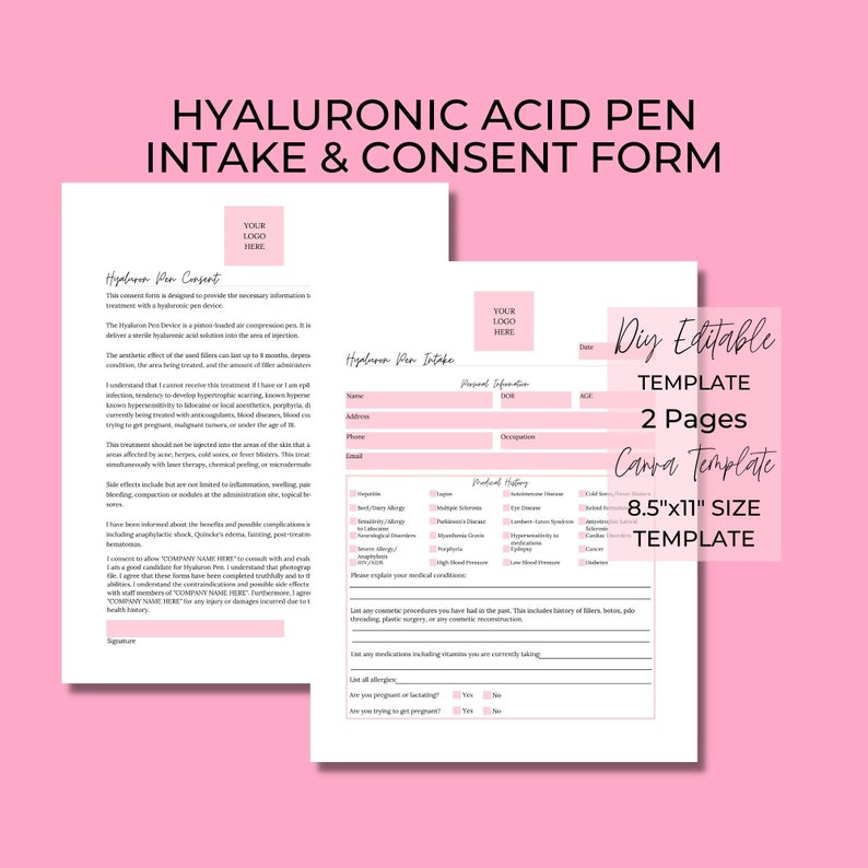 Hyaluronic Acid Pen Intake and Consent Forms DIY Editable Etsy