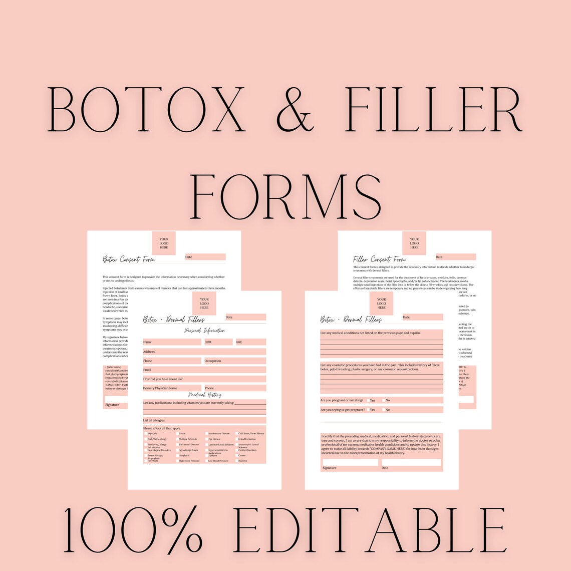 Botox And Dermal Filler Forms Injectable Intake Forms Etsy - Form ...
