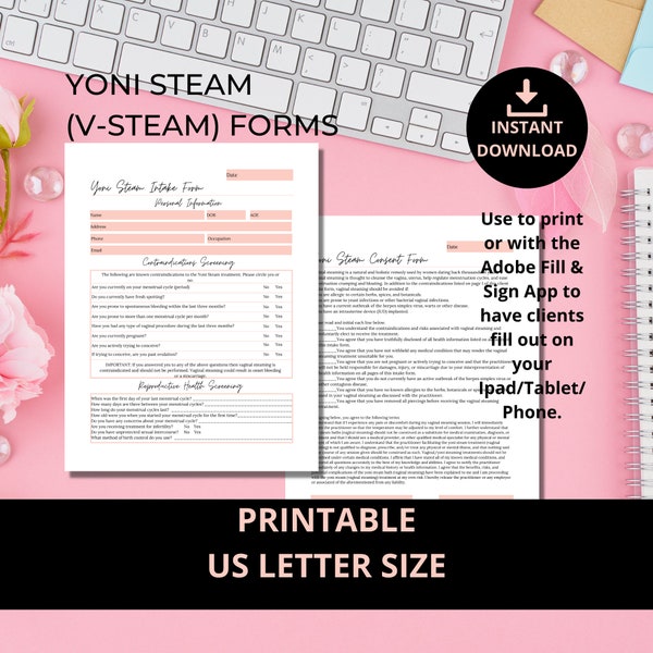 Yoni Steam Bath Intake I Consent I 2 Page Consultation Forms I Printable PDF I Instant Download I V STEAM Forms I Vaginal Steaming Forms