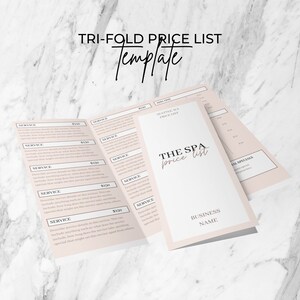 Editable Price List Template, Tri-Fold Pricing List Design, Printable Trifold Menu, Spa Salon Price Guide, Pink Instant Download, PL016T