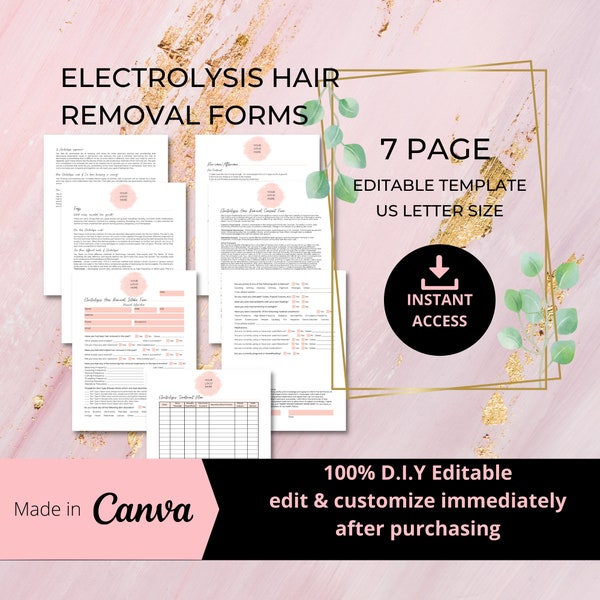 Editable Electrolysis Hair Removal Forms, Permanent Hair Removal Form Templates, Client Treatment Plan, Med Spa Forms I EHR001T