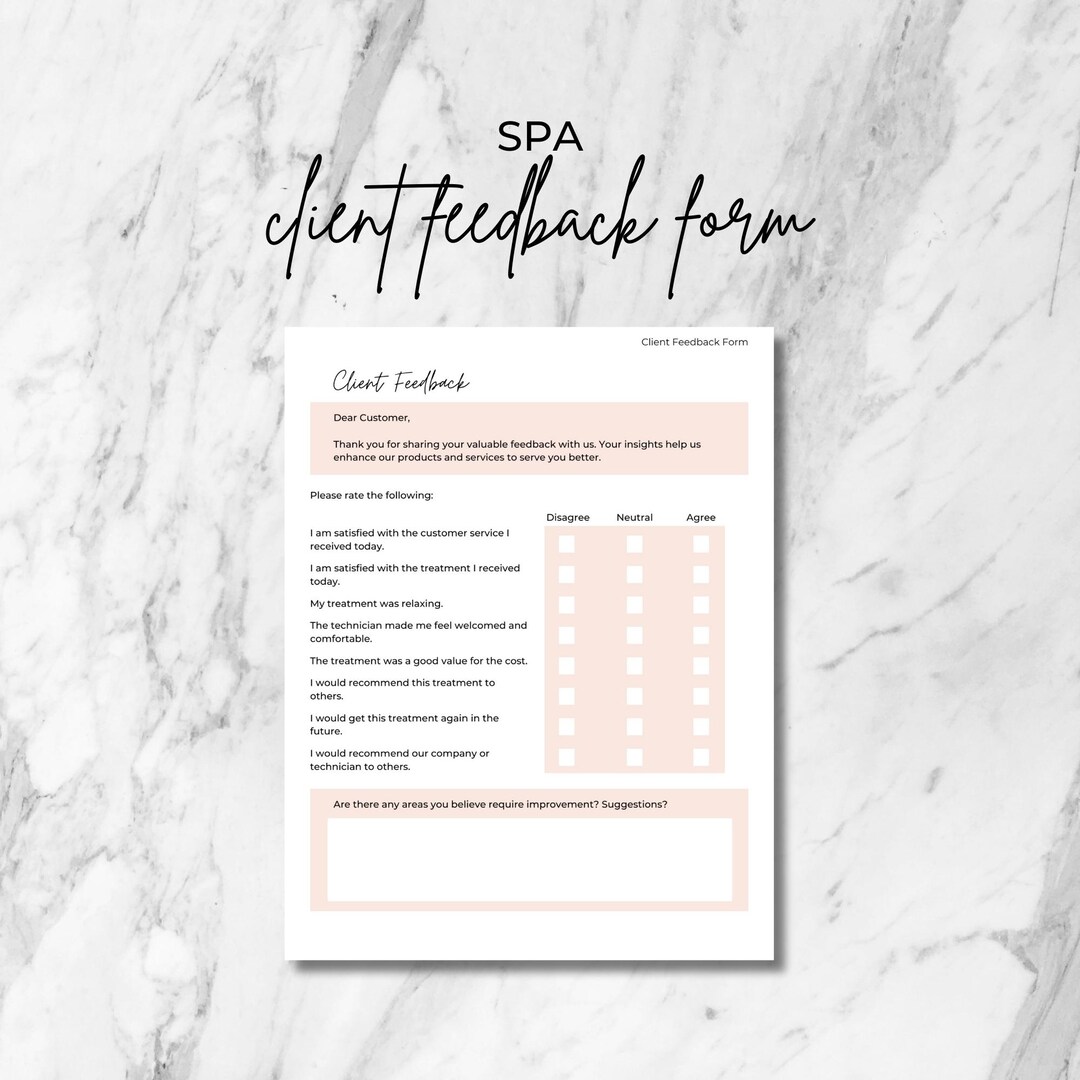 Spa Client Feedback Form, Client Questionnaire, Client Survey, Service ...