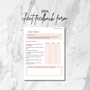 Spa Client Feedback Form, Client Questionnaire, Client Survey, Service Feedback, Esthetician Treatment Feedback, Editable Canva Template