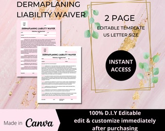 Dermaplaning Liability Waiver I DIY Editable Printable Canva Template I Pink White I Esthetician Business Form I DP004T