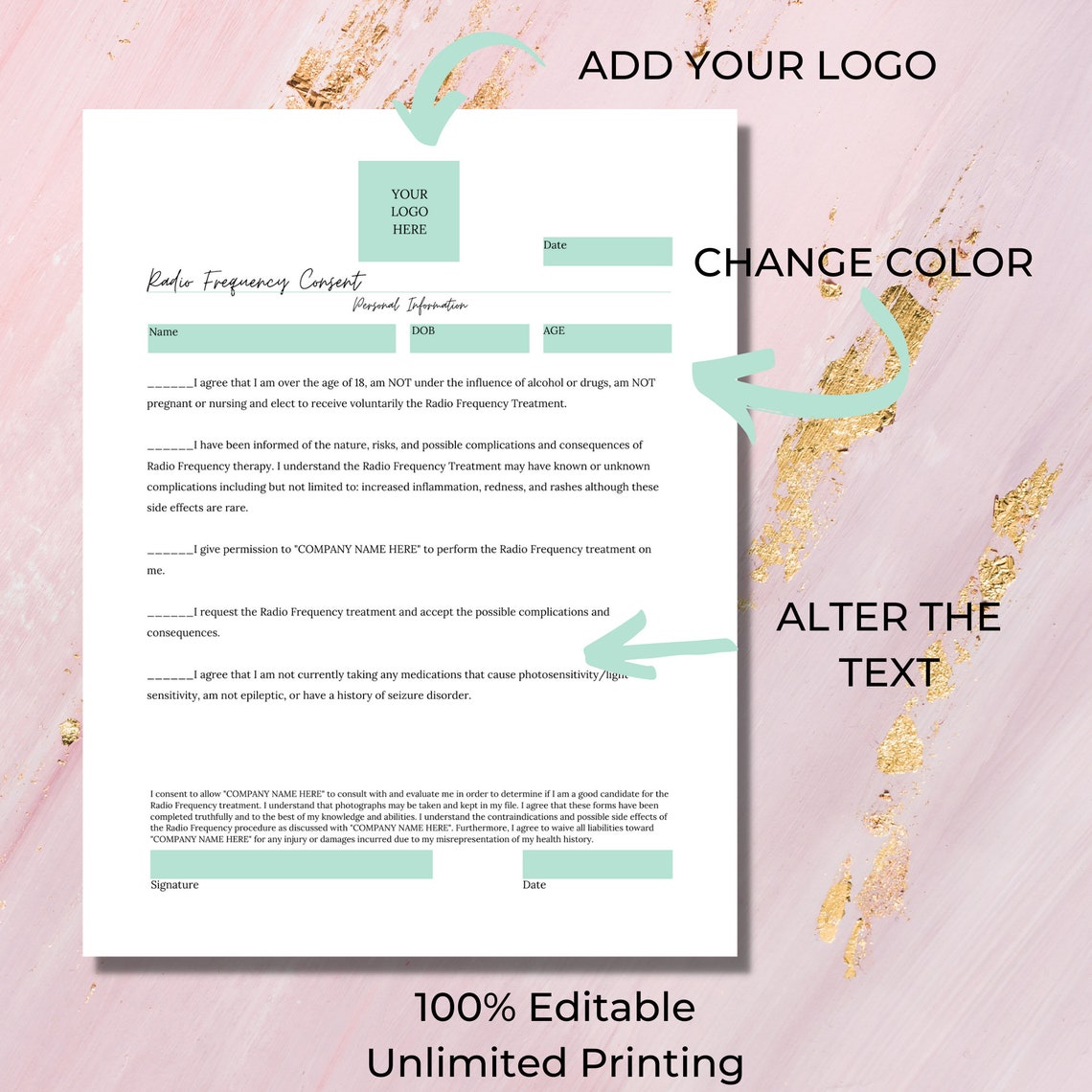 Radiofrequency Intake Consent Form I DIY Editable Printable 2 - Etsy