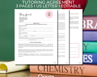 Tutoring Agreement DIY Editable Printable 3 Page Canva - Etsy