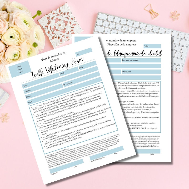 Editable Teeth Whitening Consent Form in English & Spanish I Etsy