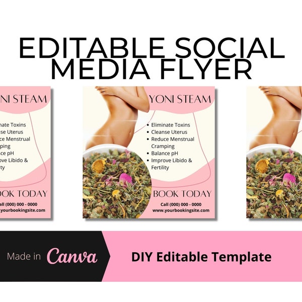 Editable Yoni Steam Social Media Flyer I Vaginal Steaming Advertisement E-Flyer Design I V Steam Beauty Template I Feminine Care I YSFLY001T