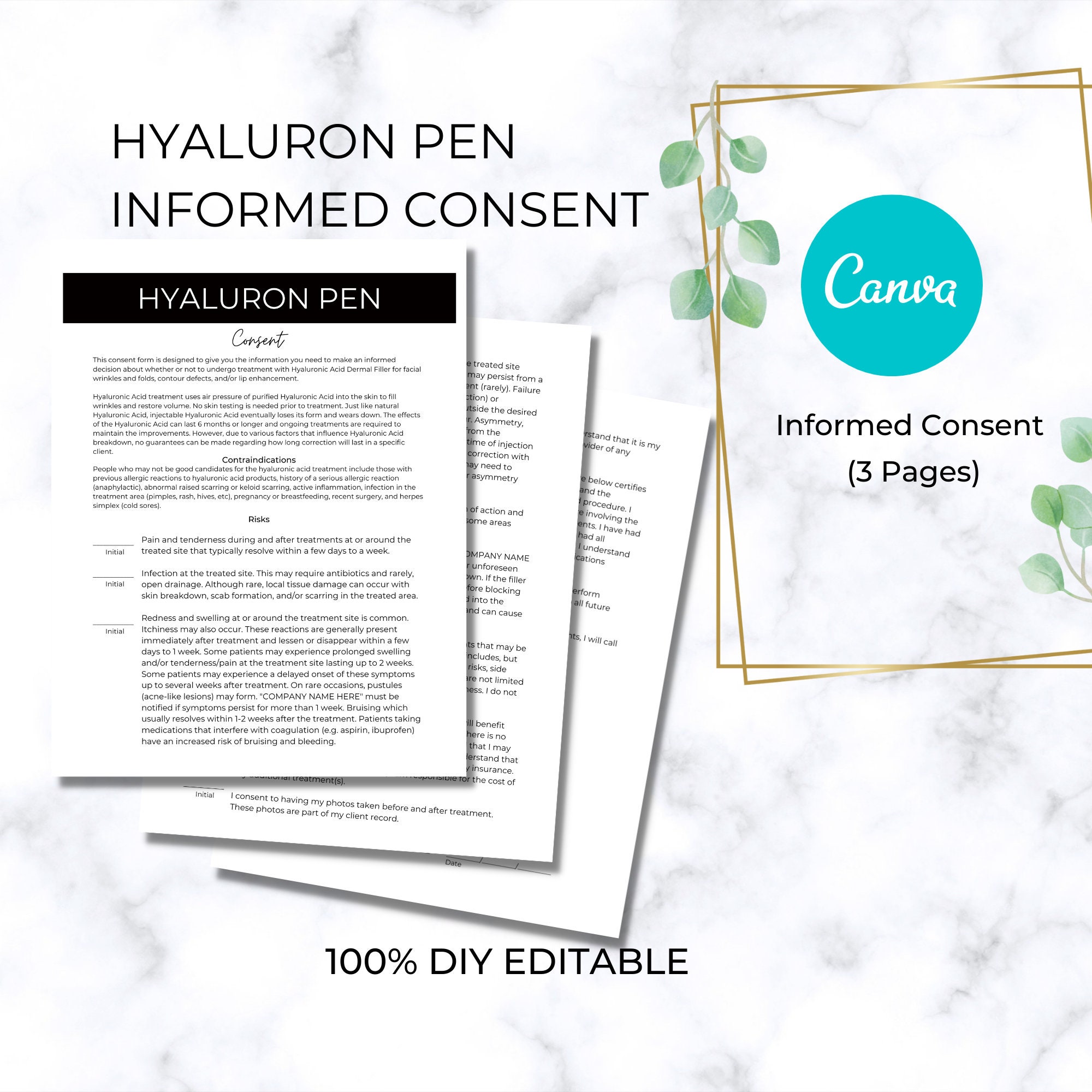 Hyaluronic Acid Pen Consent Forms I DIY Editable 3 Page Canva Etsy
