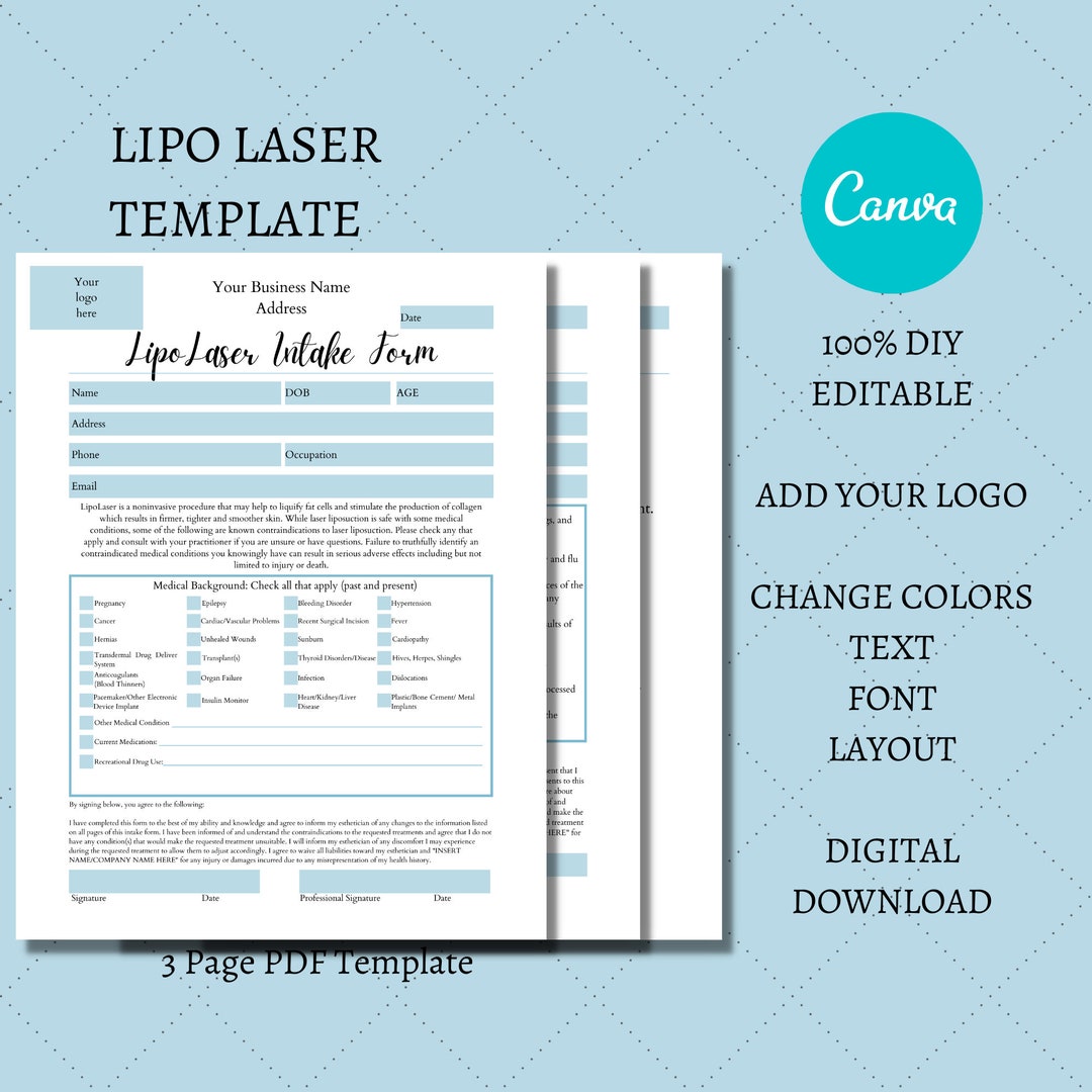 Laser Liposuction Lipo Laser Forms I Intake Consent Aftercare I DIY