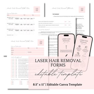 Laser Hair Removal Intake and Consent Form, Laser Hair Removal Treatment Record, Pre-Care Aftercare, Editable Med Spa Canva Template, Bundle