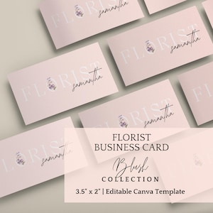 Design de cartão de visita para floricultura, modelo para floricultura, cartão para floricultura, modelo de cartão Canva, cartão de visita rosa blush, design de cartão feminino