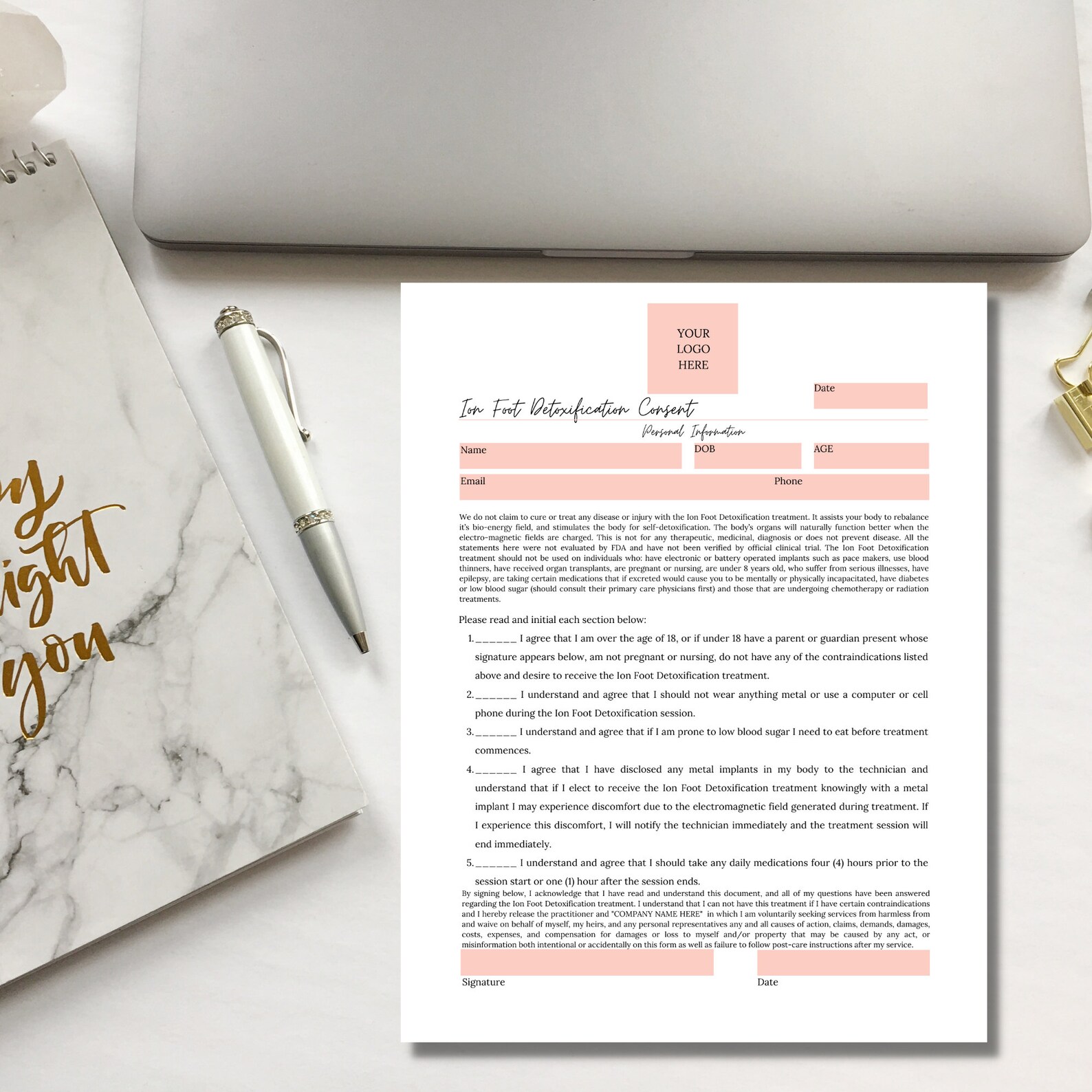 Ion Foot Detoxification Consent Form I DIY Editable 1 Page - Etsy