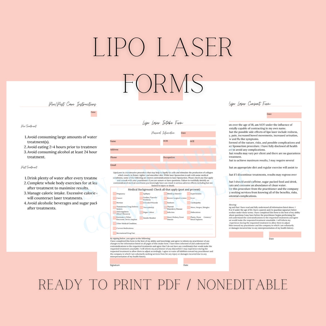 Ready to Print Lipo Laser Intake Form Lipo Laser Consent | Etsy