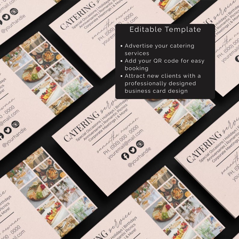 Catering Business Card Template: Editable Food Service Design for ...