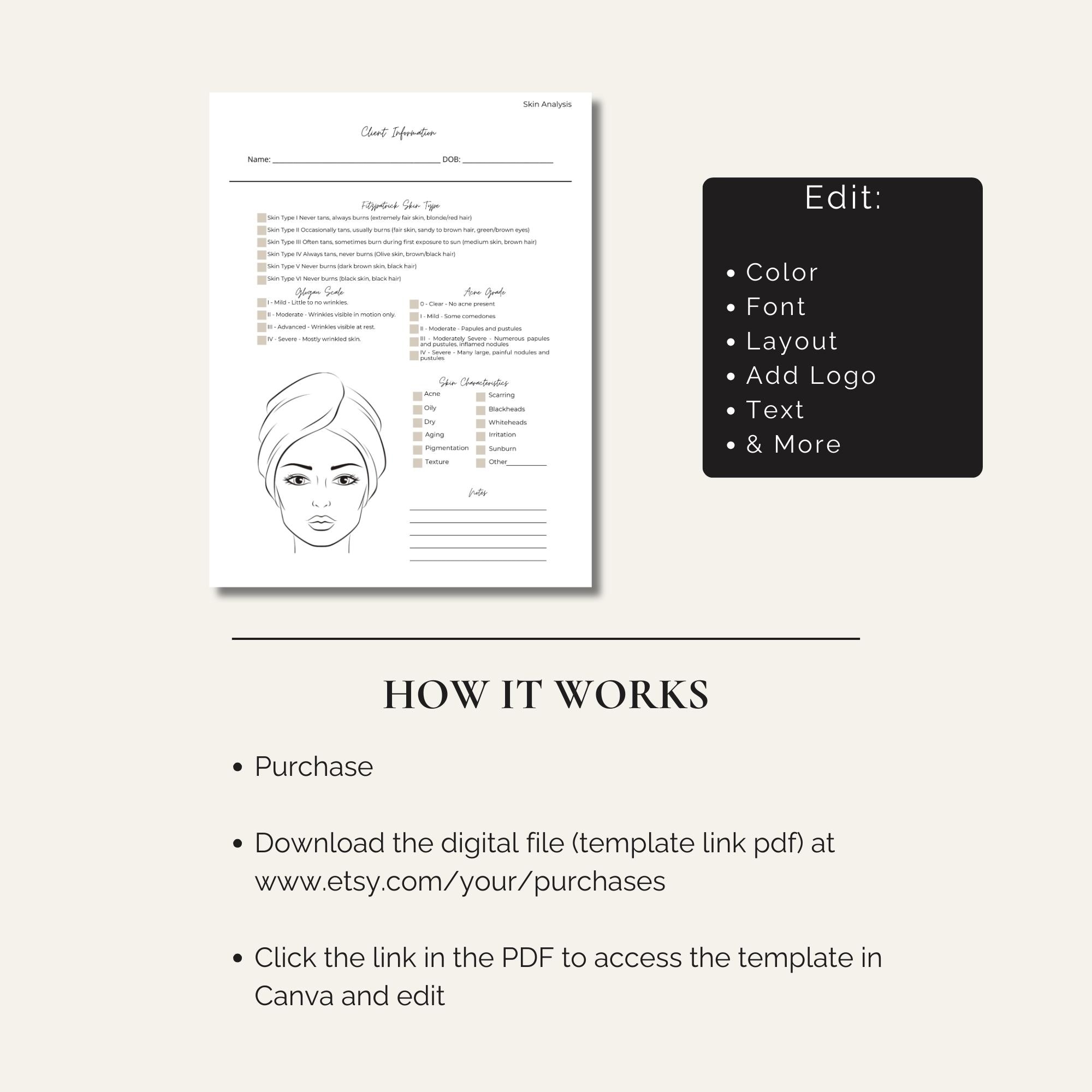 Weekly Skin Report Form Editable Esthetician Skin Analysis Form Template and Printable PDF - Etsy