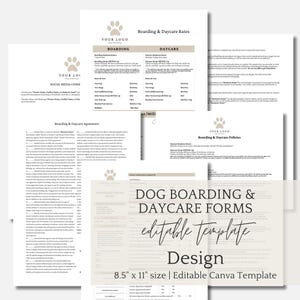 Dog Boarding Daycare Intake Form and Contract Agreement, Policies, Price List, Kennel Boarding, Animal Boarding, Canine Care, Business Forms
