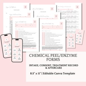 Formulaire d'administration du peeling chimique, formulaire de consentement du peeling chimique, entretien du peeling chimique, formulaire d'apport enzymatique, formulaire de consentement du peeling chimique, entretien enzymatique