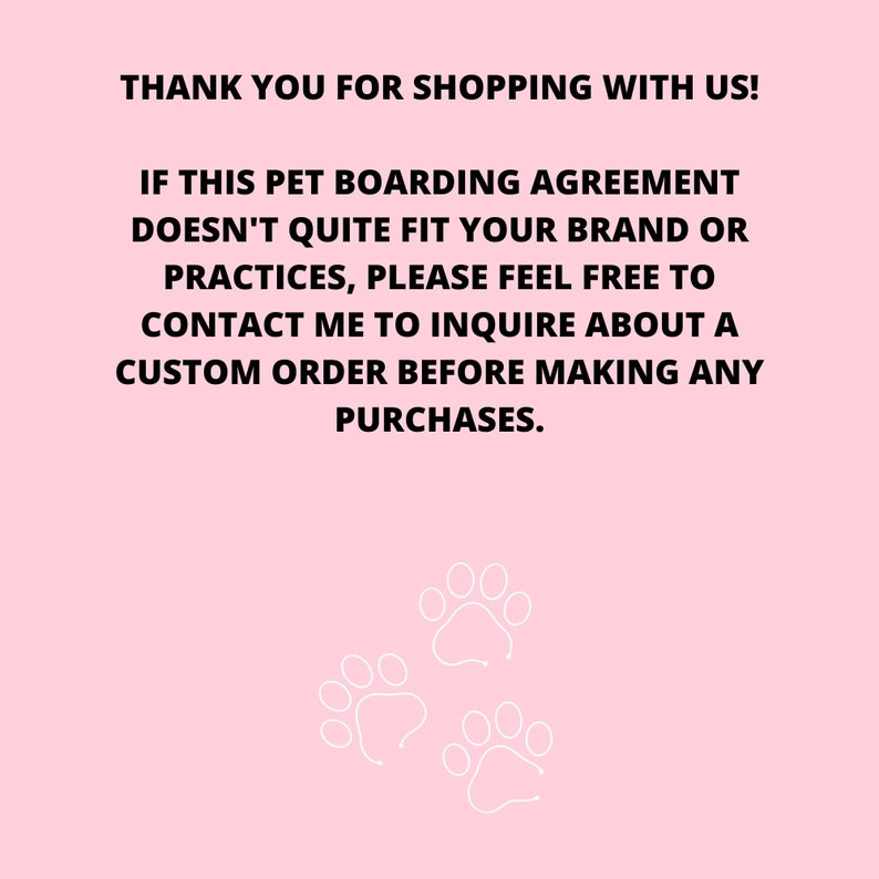 Pet Boarding Intake Form and Contract Agreement DIY Editable Etsy