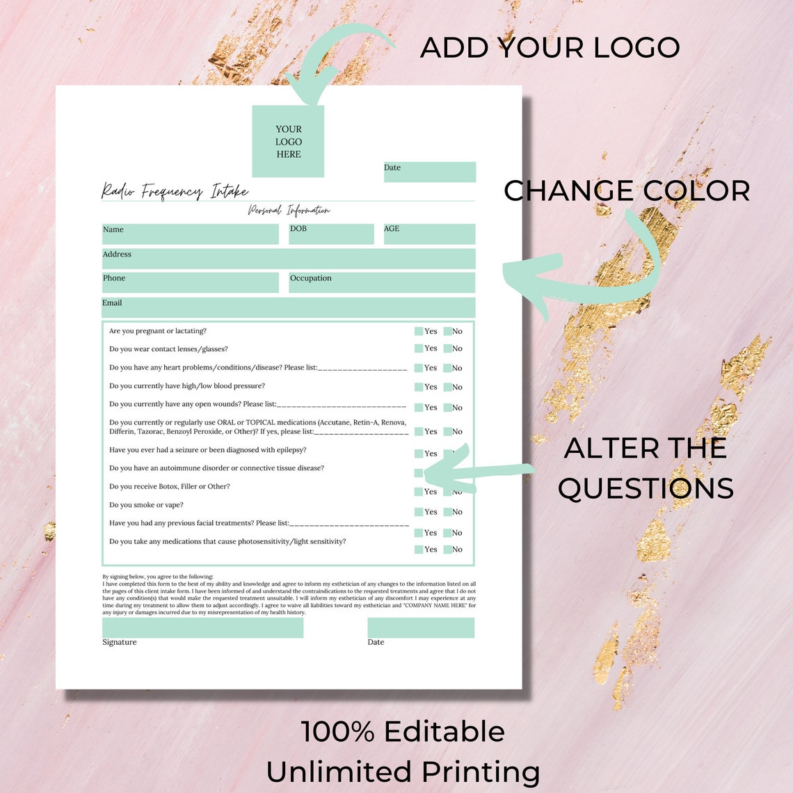 Radiofrequency Intake Consent Form I DIY Editable Printable 2 - Etsy