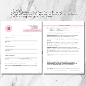 Puppy Sale, Contract, Agreement, Breeder Form, Dog Adoption, Editable Template, Puppy Purchase Agreement Template