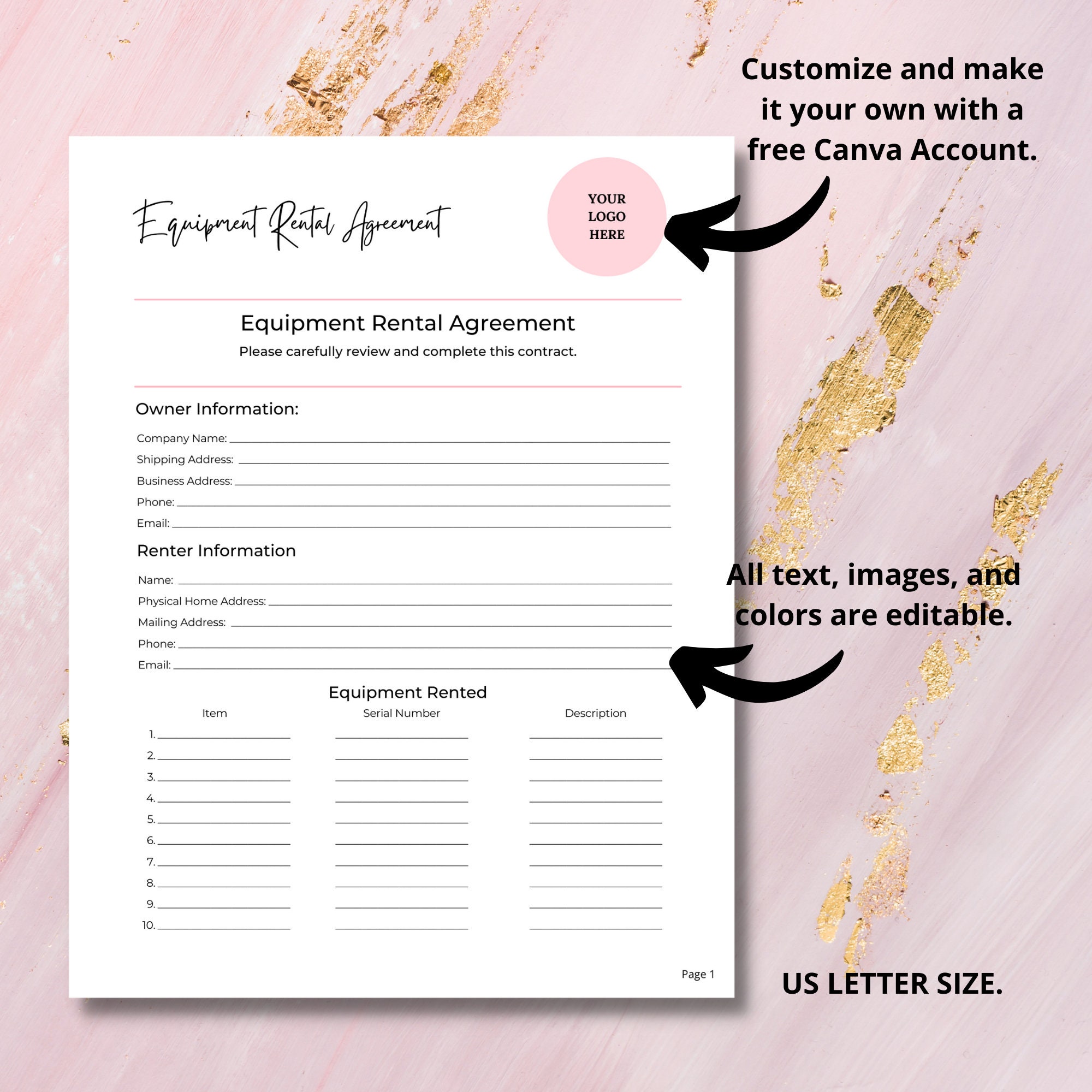 Editable Equipment Rental Contract Agreement DIY Editable 3 - Etsy