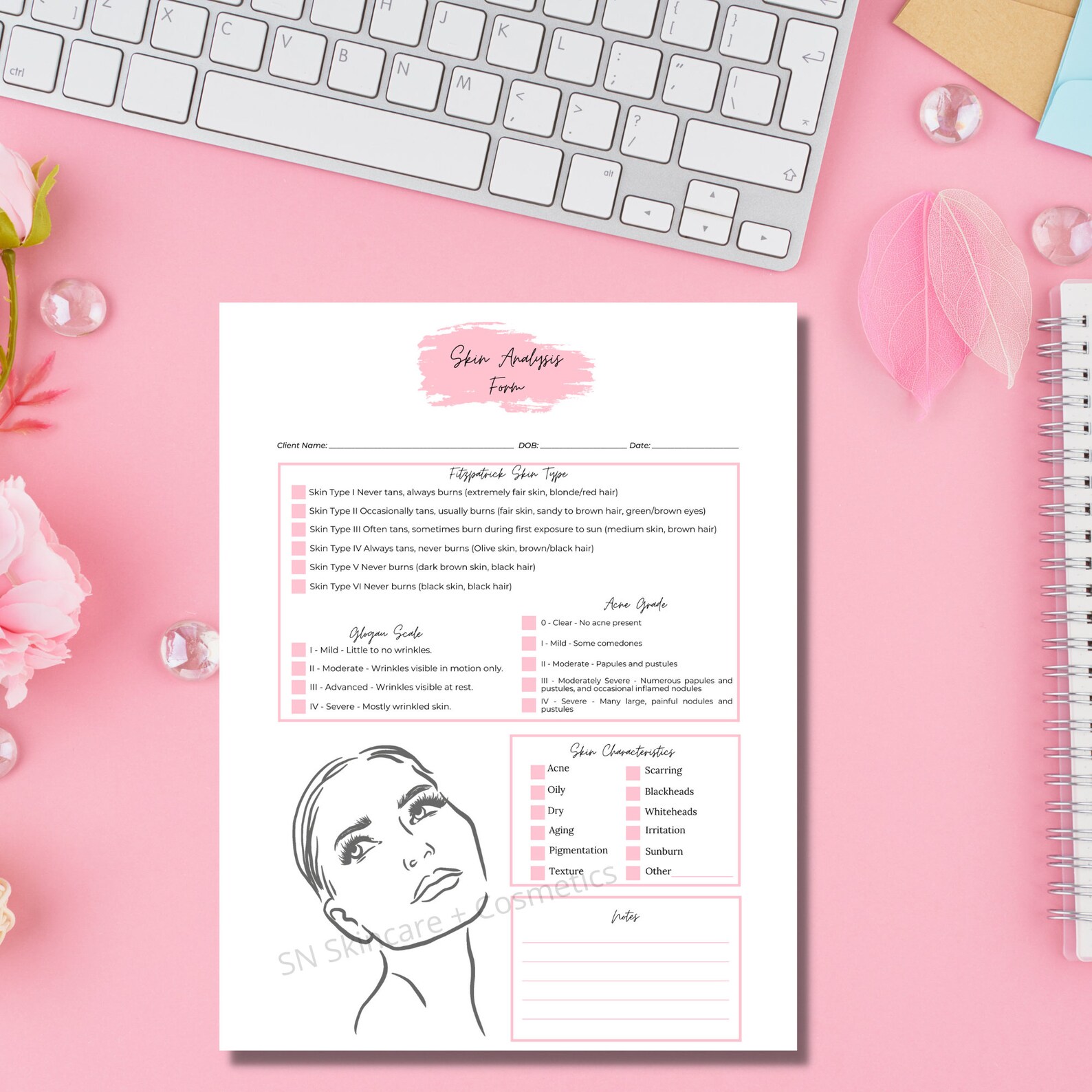 Editable and Printable Skin Analysis Form Template for - Etsy