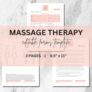 Massage Intake Consent Form with Body Charts I DIY Editable Printable 3 Page Canva Template I Massage Therapy I Pink White I MA003T