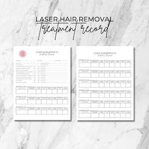 Tableau des enregistrements des traitements d'épilation au laser | Modèle Canva modifiable, outil de suivi de la progression du client, formulaire Med Spa | Formulaire d'épilation au laser