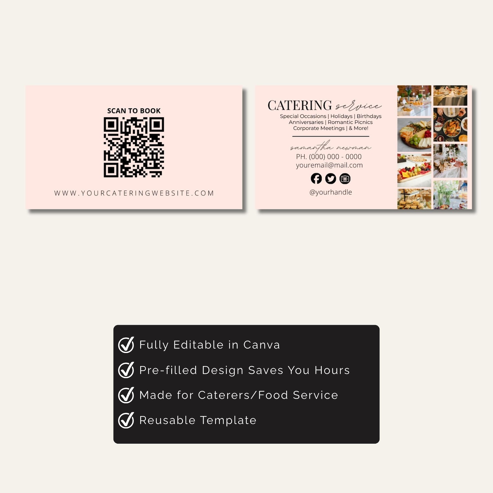 Catering Business Card Template: Editable Food Service Design for ...