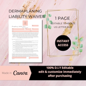 Dermaplaning Consent Liability Waiver Form I DIY Editable Printable 1 Page Canva Template I Esthetician Business Form I DP002T