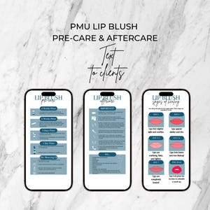 Cuidados posteriores al rubor de labios PMU, cuidados previos al rubor de labios PMU, cuidado del maquillaje permanente, tarjetas de rubor de labios editables por uno mismo, texto para el cliente, imágenes digitales