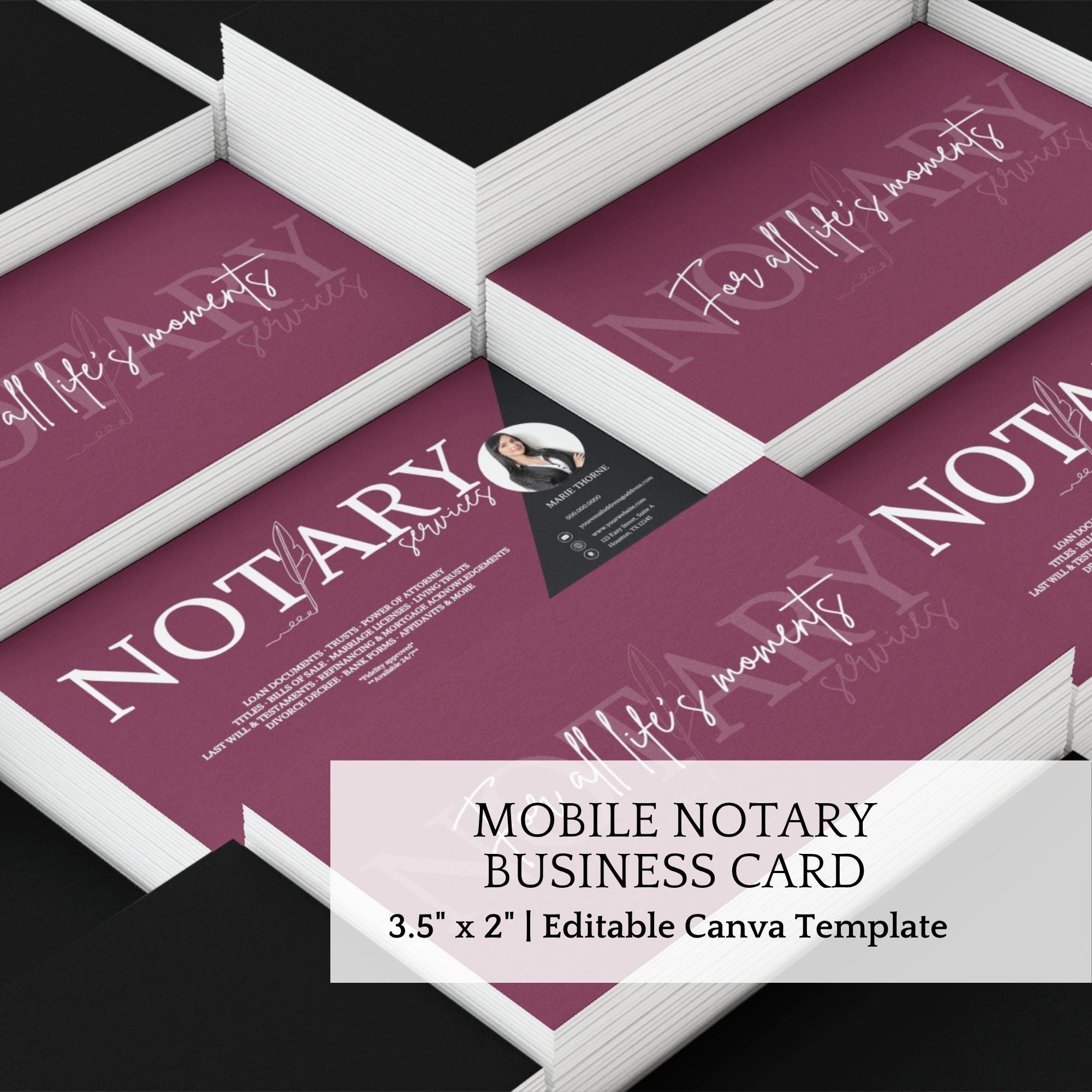 Mobile Notary Business Card, Editable Notary Business Card Template, Public Notary Services Business Card, Notary Service, Notary Marketing