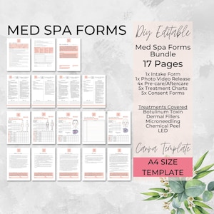 DIY Editable Med Spa Intake Health History Form, Botulinum Toxin, Dermal Fillers, Chemical Peels, Microneedling, LED, Consent, A4 SIZE