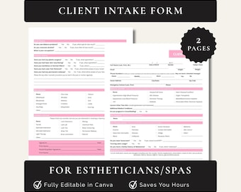 Esthetician Client Intake Form, Spa Editable Canva Template