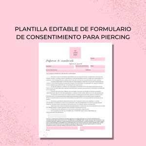 Body Piercing Consent Form, DIY Editable Canva Template, Spanish, Body Modification, Ear Piercing, Nose Piercing, Piercing Studio