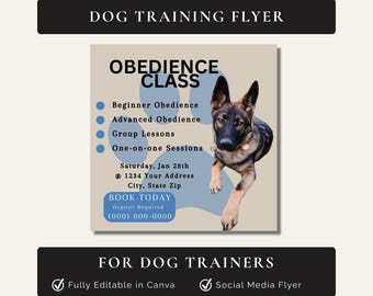 Hundträningsflyer: Lydnadskurs i sociala medier (redigerbar Canva-mall)