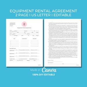 Editable Equipment Rental Contract Agreement, DIY Editable 2 Page Canva Template, Printable PDF, Pink Accent, Rental Agreement, CON015T