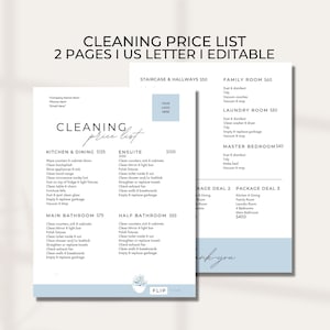 Professional Cleaning Service Pricing List, Editable Pricing List, House Cleaning Template, Cleaning Service Business, Cleaning Service Form