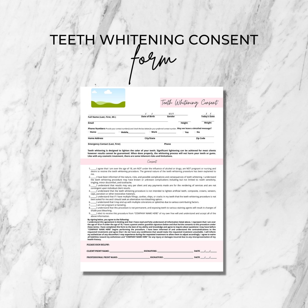 Teeth Whitening Consent Form, 1 Page Editable & Printable Canva